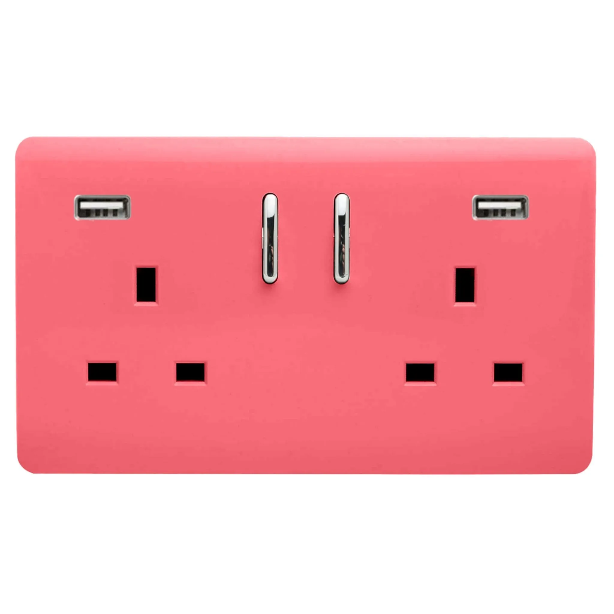 2 Gang 13Amp Short S/W Double Socket With 2x3.1Mah USB Strawberry